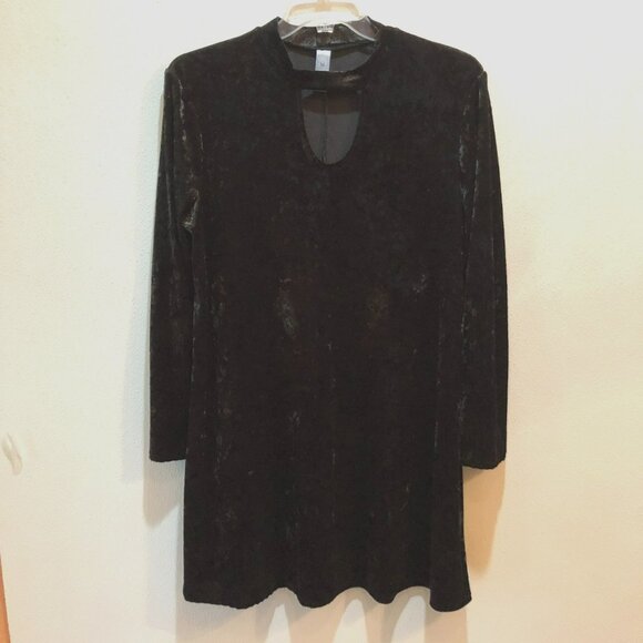 M Fasis Women XL Black Velvet Velour Goth Vampire Keyhole Swing Dress Whimsigoth - Picture 3 of 8
